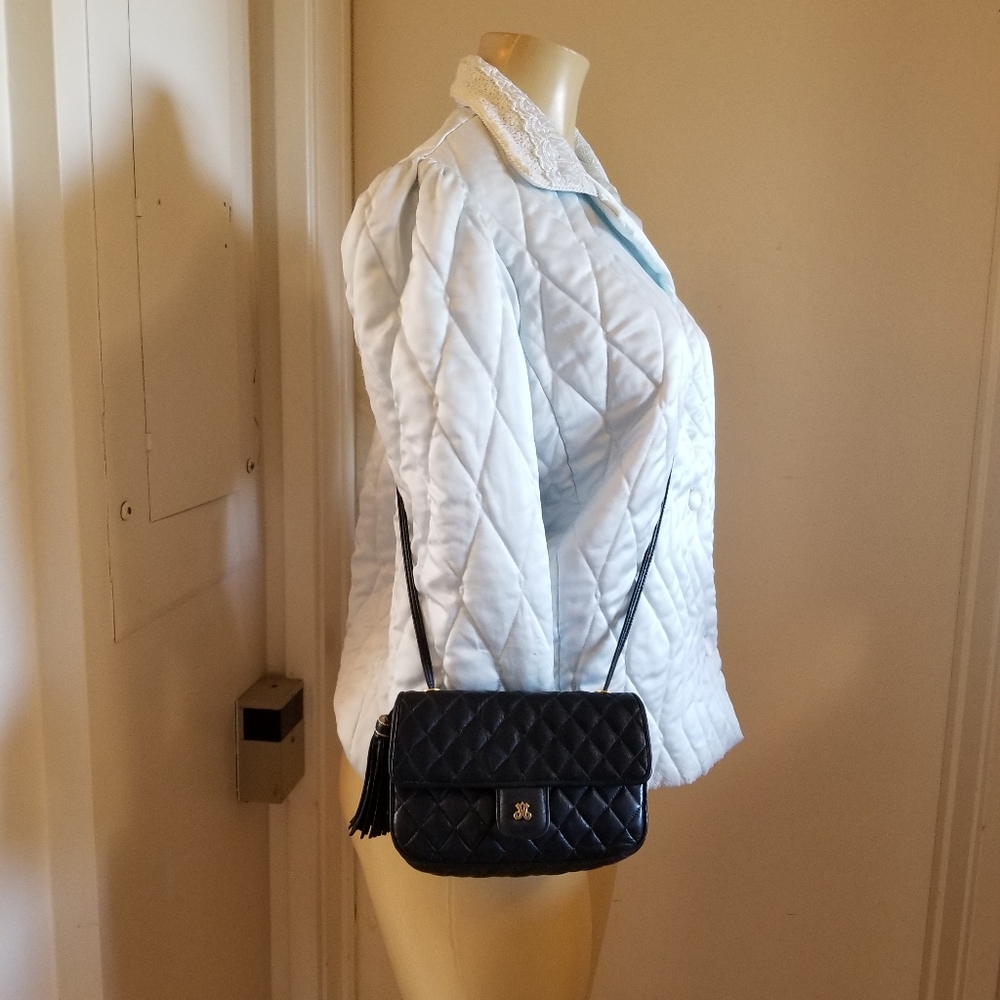 Vintage  Jay  Herbert  blue quilted tassel leather mini crossbody  bag